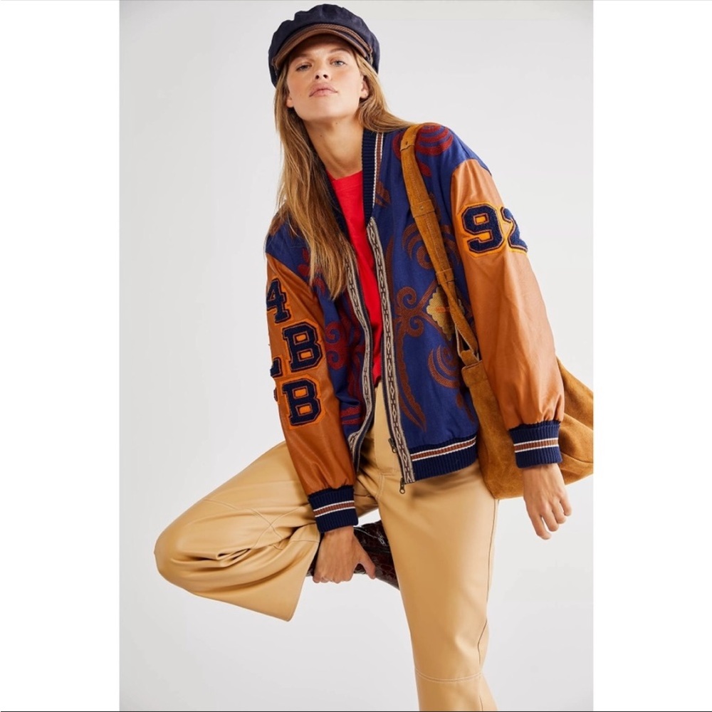 Free People Out Of Your League Varsity Bomber Jacket $328 Sz M